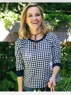 Draper James Women's Natalie Gingham Crewneck Sweatshirt Navy/White M